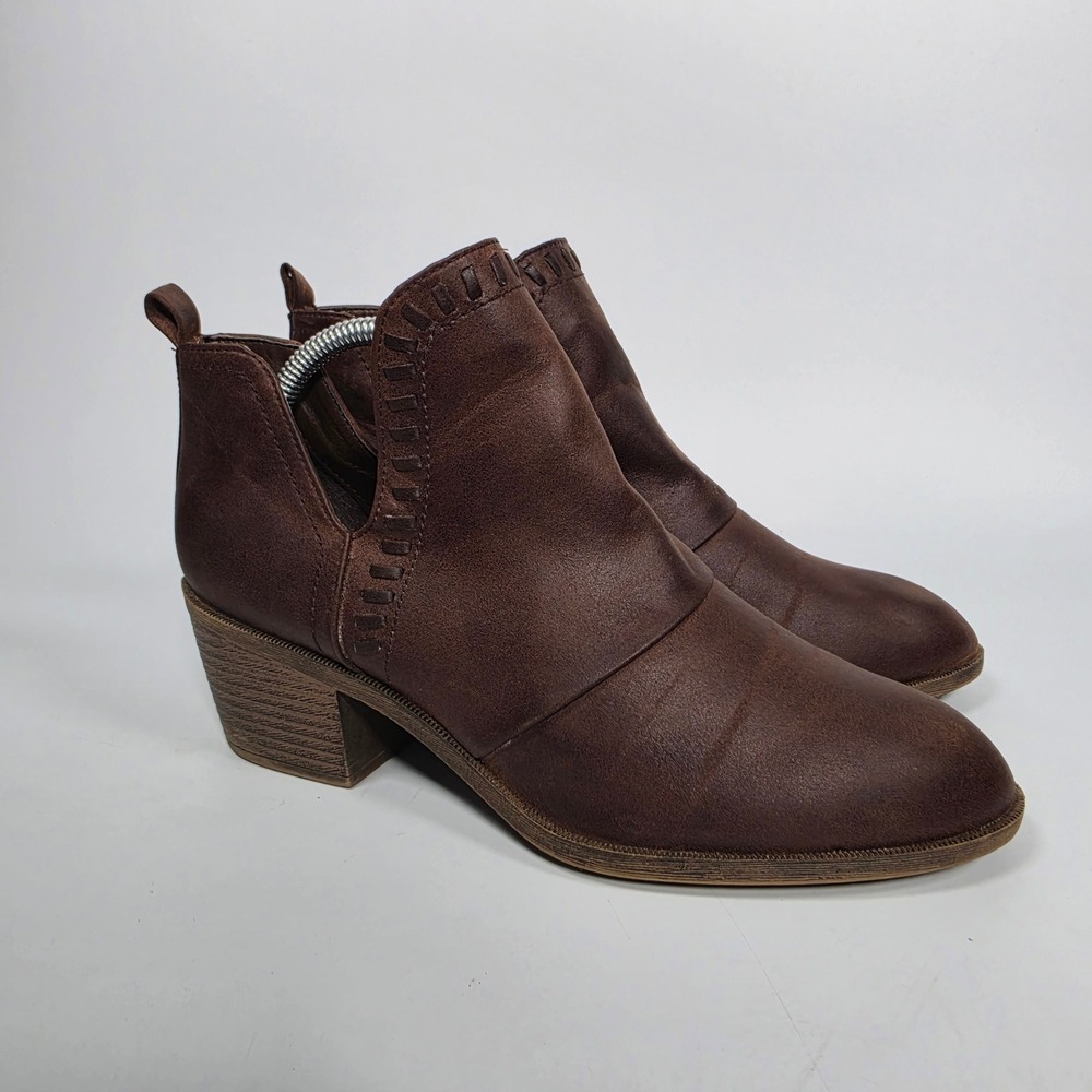 Rock & Candy Lipton Ankle Boots Women's 8.5 Brown Cutout Block Heel Booties